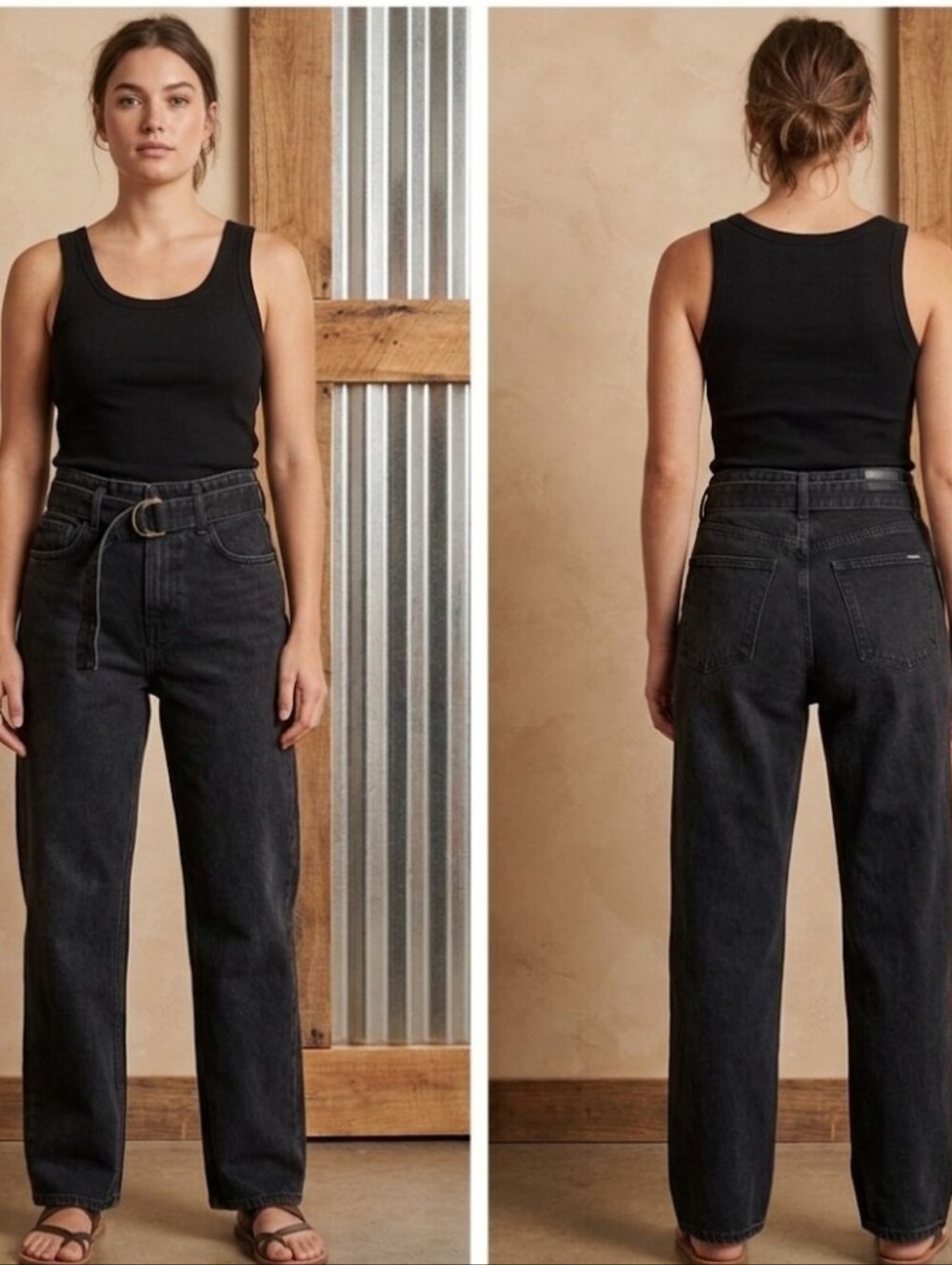 Reformation Black Jeans Sz 29 Belted Hi-rise Relaxed "Cynthia"